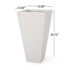 13" Outdoor Modern MGO Small Cast Stone Planter, White