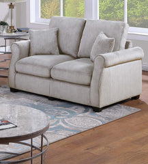 Contemporary Style 2pc Sofa Set Luxurious Corduroy Upholstered Cushion Back Seat Wooden Legs Ivory Finish Primary Living Room Matching Pillow Included