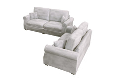 Contemporary Style 2pc Sofa Set Luxurious Corduroy Upholstered Cushion Back Seat Wooden Legs Ivory Finish Primary Living Room Matching Pillow Included