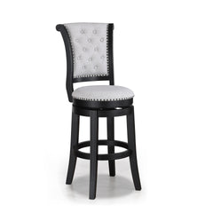 2pc Swivel Pub Stools Counter Height Chair Upholstered Seat Nailhead Trim Footrest Wooden Dining Room Furniture Black/Dove