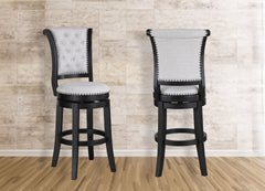 2pc Swivel Pub Stools Counter Height Chair Upholstered Seat Nailhead Trim Footrest Wooden Dining Room Furniture Black/Dove