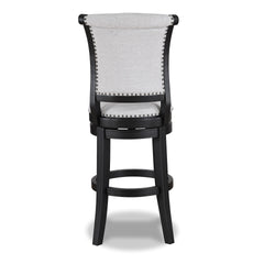 2pc Swivel Pub Stools Counter Height Chair Upholstered Seat Nailhead Trim Footrest Wooden Dining Room Furniture Black/Dove