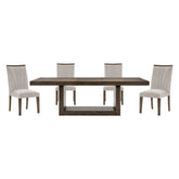 Contemporary Design Brown Finish Dining Set 5pc Extendable Table and 4 Side Chairs Upholstered Wooden Furniture