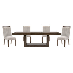Contemporary Design Brown Finish Dining Set 5pc Extendable Table and 4 Side Chairs Upholstered Wooden Furniture