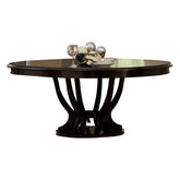Contemporary Design Espresso Finish 1pc Single Pedestal Round Oval Table with Extension Leaf Dining Furniture