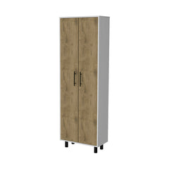 Fagan 2-Door 5-Shelf Kitchen Pantry White and Macadamia