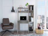 Light Grey 6-Shelf Writing Desk with Built-in Bookcase