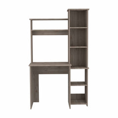Light Grey 6-Shelf Writing Desk with Built-in Bookcase
