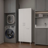 White 1-Drawer Modern Storage Cabinet with 2 Doors and Metal Legs