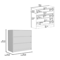 Dresser 31 inchH, 3 Drawers, Chest of Drawers, White