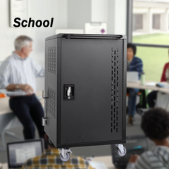 32 Bay Mobile School Charging Cart Station for Chromebook, Tablet and Laptop Computer with Power Strip Included, Assembly Required-BLACK