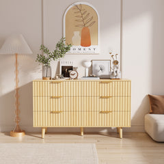 6 Drawer Dresser for Bedroom, Fluted Wooden Chest of Drawers for Children's Room, Nursery, Entrance, Natural, 47.24 inchW x 14.96 inchD x 33.06 inchH
