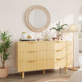 6 Drawer Dresser for Bedroom, Fluted Wooden Chest of Drawers for Children's Room, Nursery, Entrance, Natural, 47.24 inchW x 14.96 inchD x 33.06 inchH