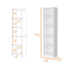 Sutton Slim Bookcase with Modern 5-Shelf Design