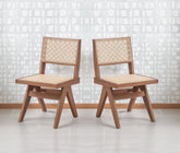 Casual Stylish Rattan Dining Chairs Set of 2 Natural Finish Mid-Century Modern Kitchen Dining Furniture