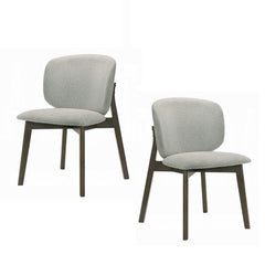 Casual Style Dining Furniture Set of 2 Side Chairs Gray Chenille Upholstery Solid Rubberwood Curved Backrest