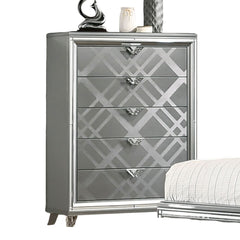 Contemporary Style 1pc Chest Acrylic Legs Embossed Art Deco Diamond Faux Drawers Handles Silver Finish