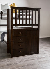 Twin Over Twin Bunk Bed Transitional Style Front Side Steps And 4 Under Storage Drawers, Espresso