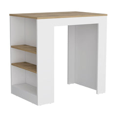 Harlan Kitchen Island, Counter Height Table Top with 3-Side Shelf