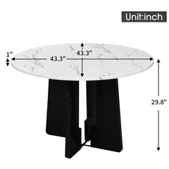 Round Dining Table for 4, 43-Inch Faux Marble Top, Mid-Century Modern Round Dining Table for Cafes, Restaurants, Bars, Home Offices and Conference Rooms (White)