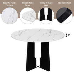 Round Dining Table for 4, 43-Inch Faux Marble Top, Mid-Century Modern Round Dining Table for Cafes, Restaurants, Bars, Home Offices and Conference Rooms (White)