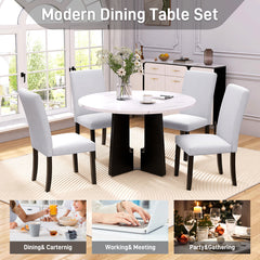 Round Dining Table for 4, 43-Inch Faux Marble Top, Mid-Century Modern Round Dining Table for Cafes, Restaurants, Bars, Home Offices and Conference Rooms (White)