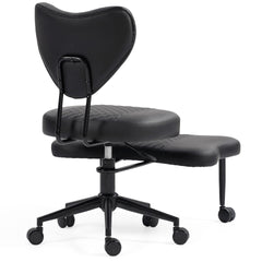 Upgraded Ergonomic Cross Legged Swivel Chair, Adjustable Height and PU Leather, Meditation& ADHA Chair with Back Support, Home and Office,Yoga Chair, Black