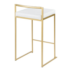 Fuji 26" Contemporary Counter Stool in Gold Metal with White Faux Leather by LumiSource - Set of 3