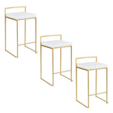 Fuji 26" Contemporary Counter Stool in Gold Metal with White Faux Leather by LumiSource - Set of 3