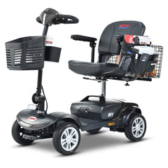 Four wheels Compact Travel Mobility Scooter with 300W Motor for Adult-300lbs, Gloss Black