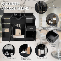 Shampoo Backwash Station for Salons,Salon Station with Shampoo Bowl & Storage Layer, Drawer,10V Outlets, USB Port, Faucet Sprayer, Salon Equipment for Spa Beauty