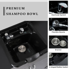Shampoo Backwash Station for Salons,Salon Station with Shampoo Bowl & Storage Layer, Drawer,10V Outlets, USB Port, Faucet Sprayer, Salon Equipment for Spa Beauty