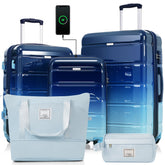 Luggage Sets 5 Piece, 20-inch with USB Port, ABS Durable Suitcase with Travel Bag, ABS+PC Hard Shell Luggage with Spinner Wheels, navy