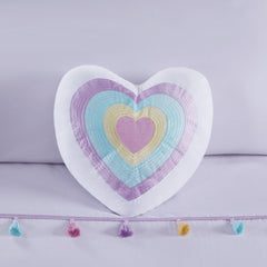 3 PCS Twin Tassel Comforter Set with Heart Shaped Throw Pillow Lavender
