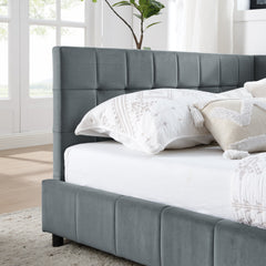 Queen Size Upholstered Tufted Bed Frame, Sofa Bed Frame with Comfortable Backrest and Armrests, Queen Size Bed for Bedroom, Living Room,Velvet, GREY(85.5''*64.5''*30.5'')