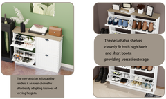 Shoe Storage Cabinet with 4 Flip Drawers, Freestanding Shoe Cabinet Organizer with Adjustable Shelf, Shoe Cabinet for Entryway, Foyer, Slim Shoe Cabinet-White
