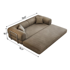 78.8" Compression Sofa,Convertible Floor Sofa Bed-with Pillow Back Support Armrest,Comfy Futon Couch Sleeper Bed,Loveseats Boneless Modular Sectional Sofa,Corduroy fabric,for Living Room,Bedroom,Camel