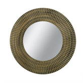 D29.5" Round Gold And Black Wooden Accent Mirror With Woven Texture