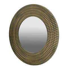 D29.5" Round Gold And Black Wooden Accent Mirror With Woven Texture