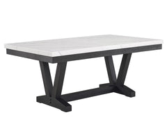 7pc Dining Set Contemporary Style White Faux Marble Rectangular Table Top Dove Gray Upholstery Chairs Nailhead Tufted Black Finish Wooden Solid Wood Dining Room Furniture