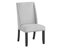 7pc Dining Set Contemporary Style White Faux Marble Rectangular Table Top Dove Gray Upholstery Chairs Nailhead Tufted Black Finish Wooden Solid Wood Dining Room Furniture