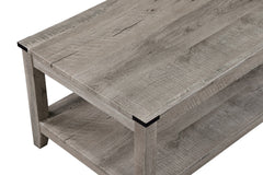 Rustic Gray Brown 3-Piece Cocktail Set Wooden Table Top Rectangular Coffee Table and Two Matching Square End Tables Living Room Wooden Furniture Retro