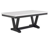 1pc Transitional Modern Formal Dining Table White Faux Marble Rectangular Table Top Trestle Base Black Finish Legs Wooden Dining Room Furniture