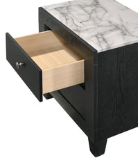 1pc Contemporary Modern White Faux Marble Top 2 Drawers Nightstand Black Finish Bedroom Furniture