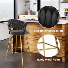 25.2" Modern Velvet Counter Stool with Gold Accents, Ergonomic Design & Plush Seat for Kitchen Island & Bar