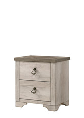 1pc Cottage Style Distressed 2 Drawer Nightstand Driftwood Finish Contrasting Weathered Brown Top Traditional Ring Pull Hardware Wooden