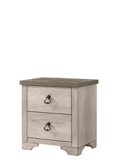 1pc Cottage Style Distressed 2 Drawer Nightstand Driftwood Finish Contrasting Weathered Brown Top Traditional Ring Pull Hardware Wooden