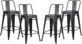 24" Sanded Matte Black Industrial Contemporary Rustic Metal Barstools with Bucket Back, Set of 4
