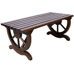 Outdoor Rustic Wooden Bench with Wagon Wheel Legs, 2 People Outdoor Bench Garden Bench Front Porch Furniture Patio Lawn Yard Park, Indoor and Outdoor Decor