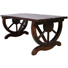 Outdoor Rustic Wooden Bench with Wagon Wheel Legs, 2 People Outdoor Bench Garden Bench Front Porch Furniture Patio Lawn Yard Park, Indoor and Outdoor Decor
